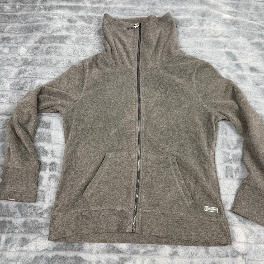 Calvin Klein Performance Brown Fleece Full Zip Jacket Funnel Neck Large 14551